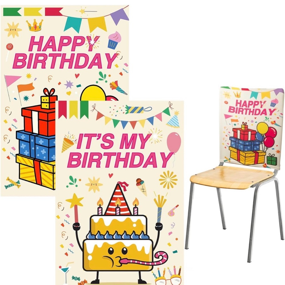 Happy Birthday Disposable Chair Back Covers - Pink Celebration Design